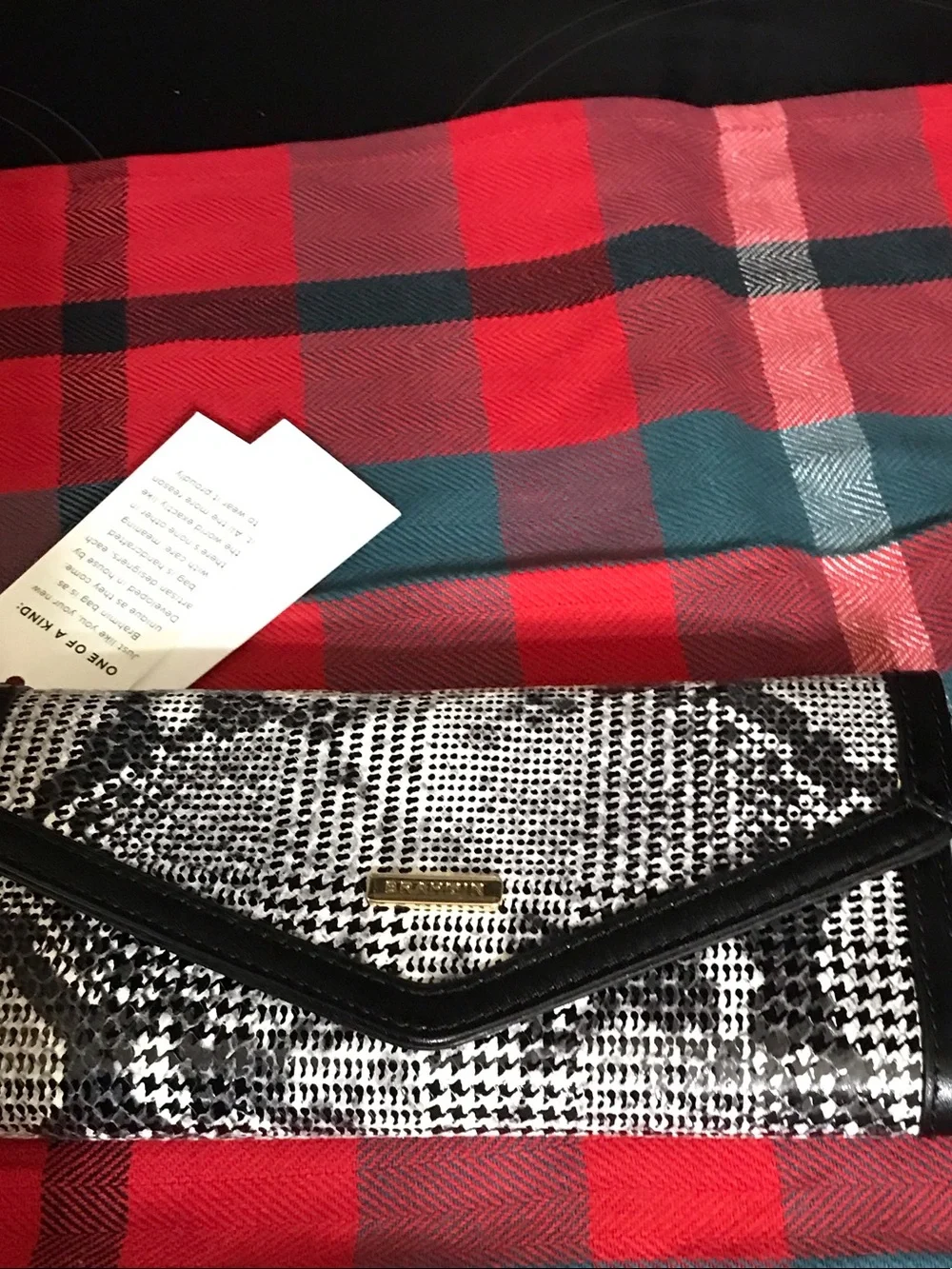 Brahmin Black & White Snake-Print Envelope Clutch